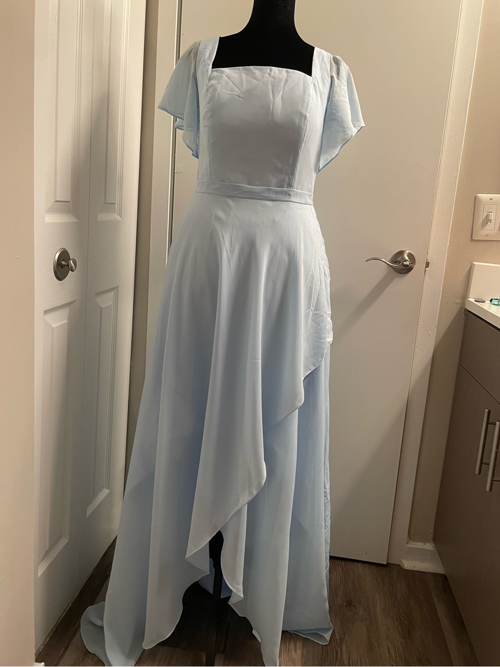 Light Blue Square-Neck High-Low Maxi Dress